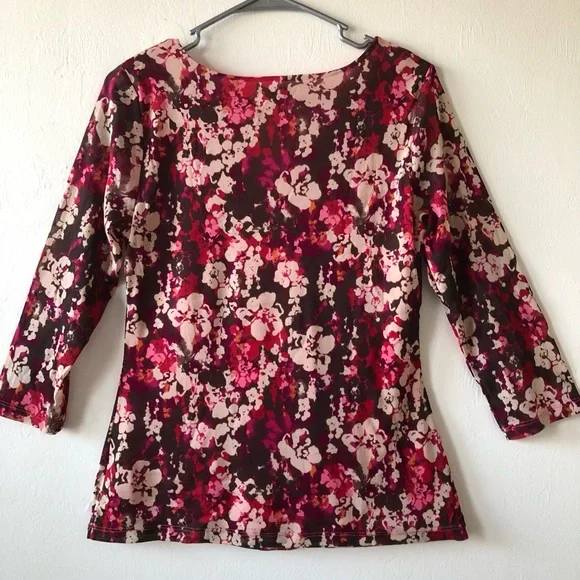 LIZ & CO Womens Semi Sheer Lined Semi Loose Top Size Medium 3/4 Sleeves - Picture 11 of 12